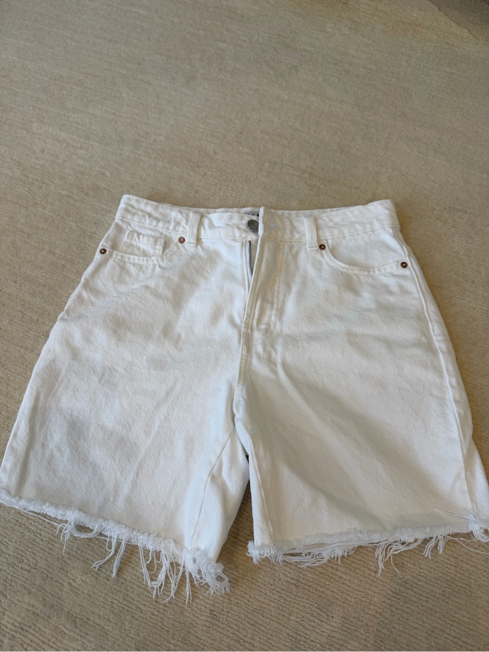 White High-Rise Frayed Hem Denim Shorts - Women